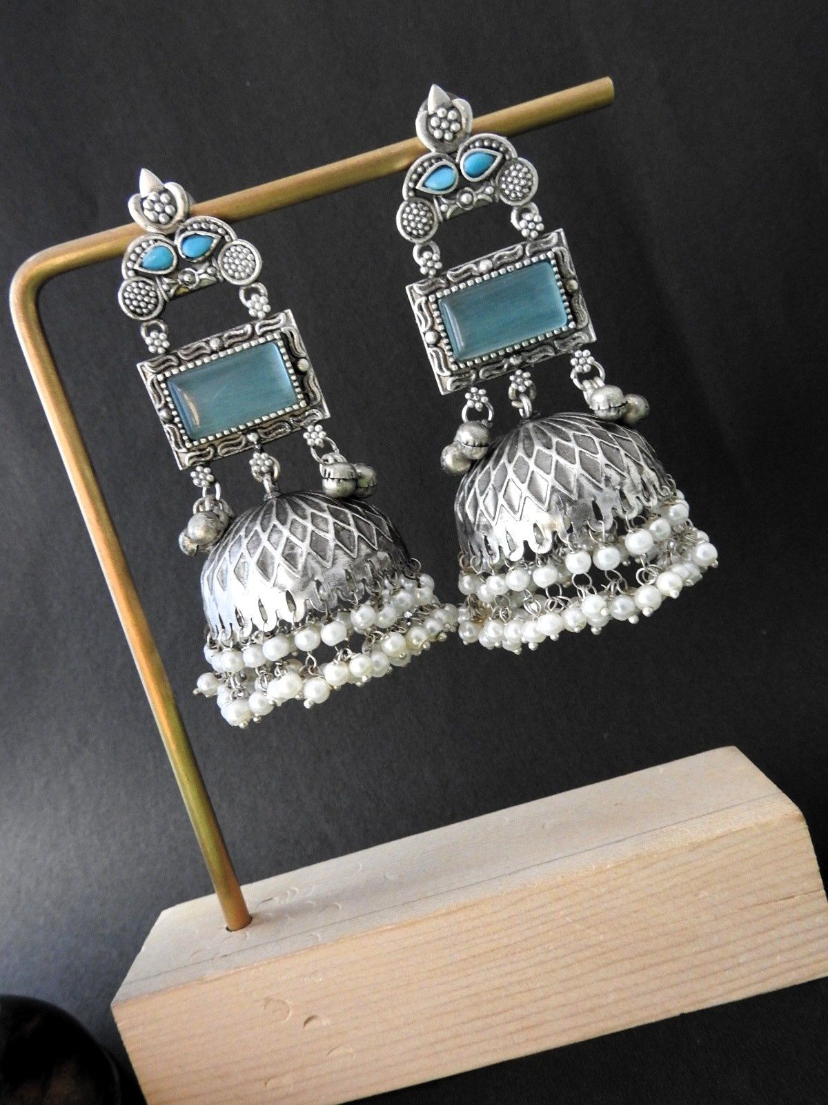 Regal Charm Oxidised Jhumka Earrings