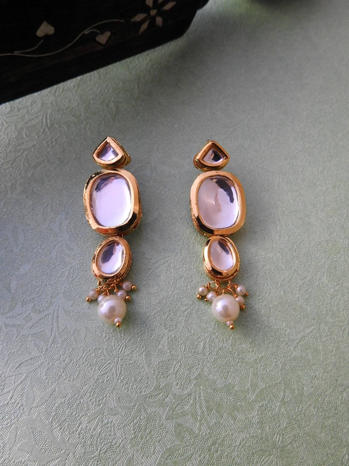 Layered Kundan Necklace Set with Pearl Drops