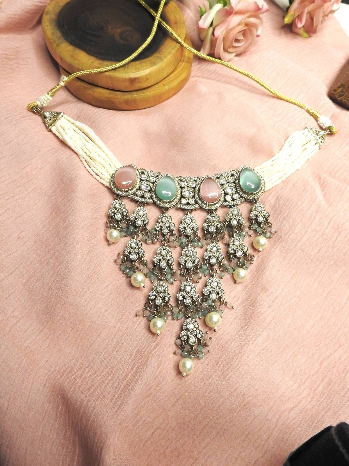 Pastel Pearl Cascade Choker Set