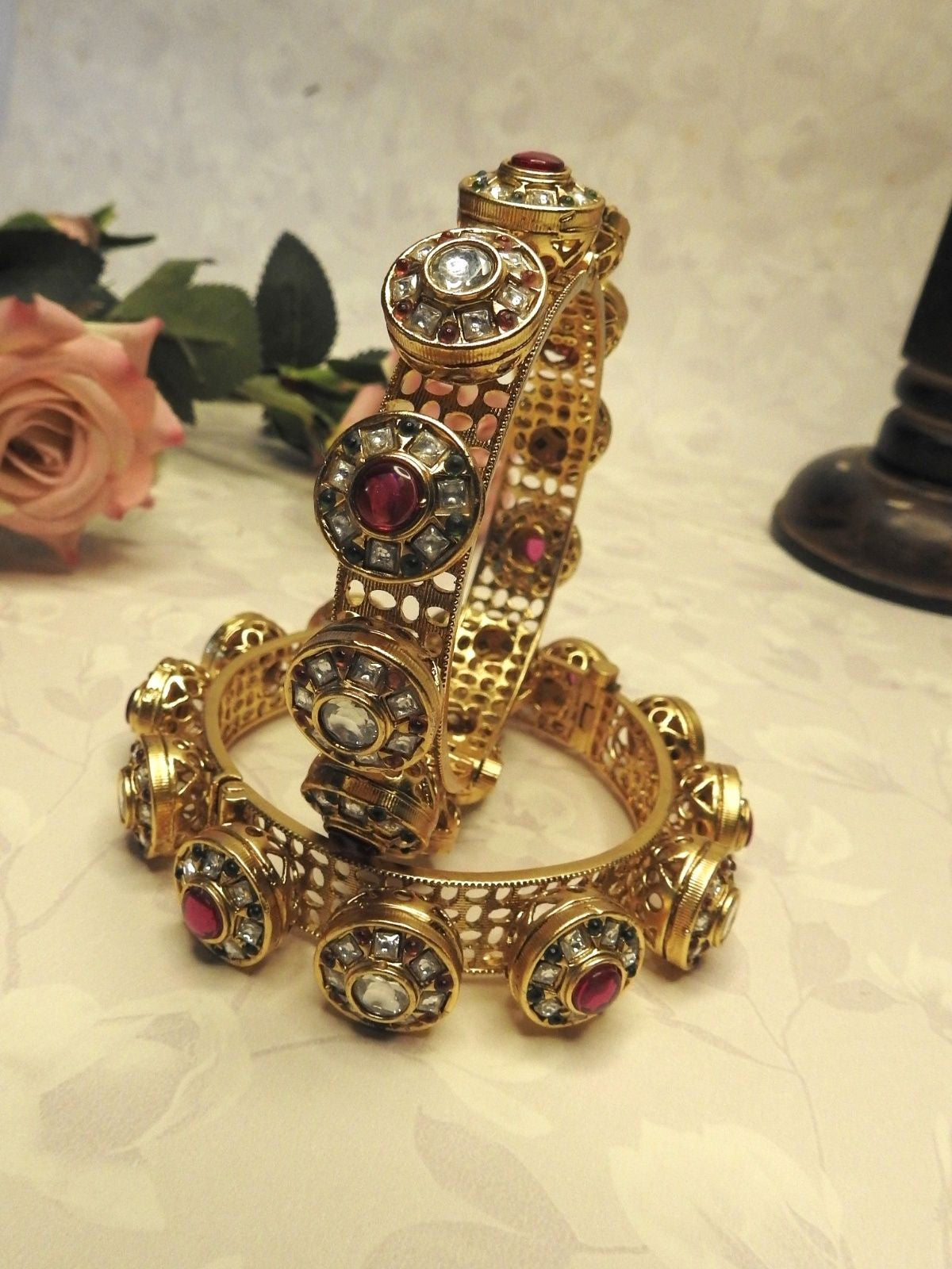 Royal Ruby Glow Gold Bangle Set