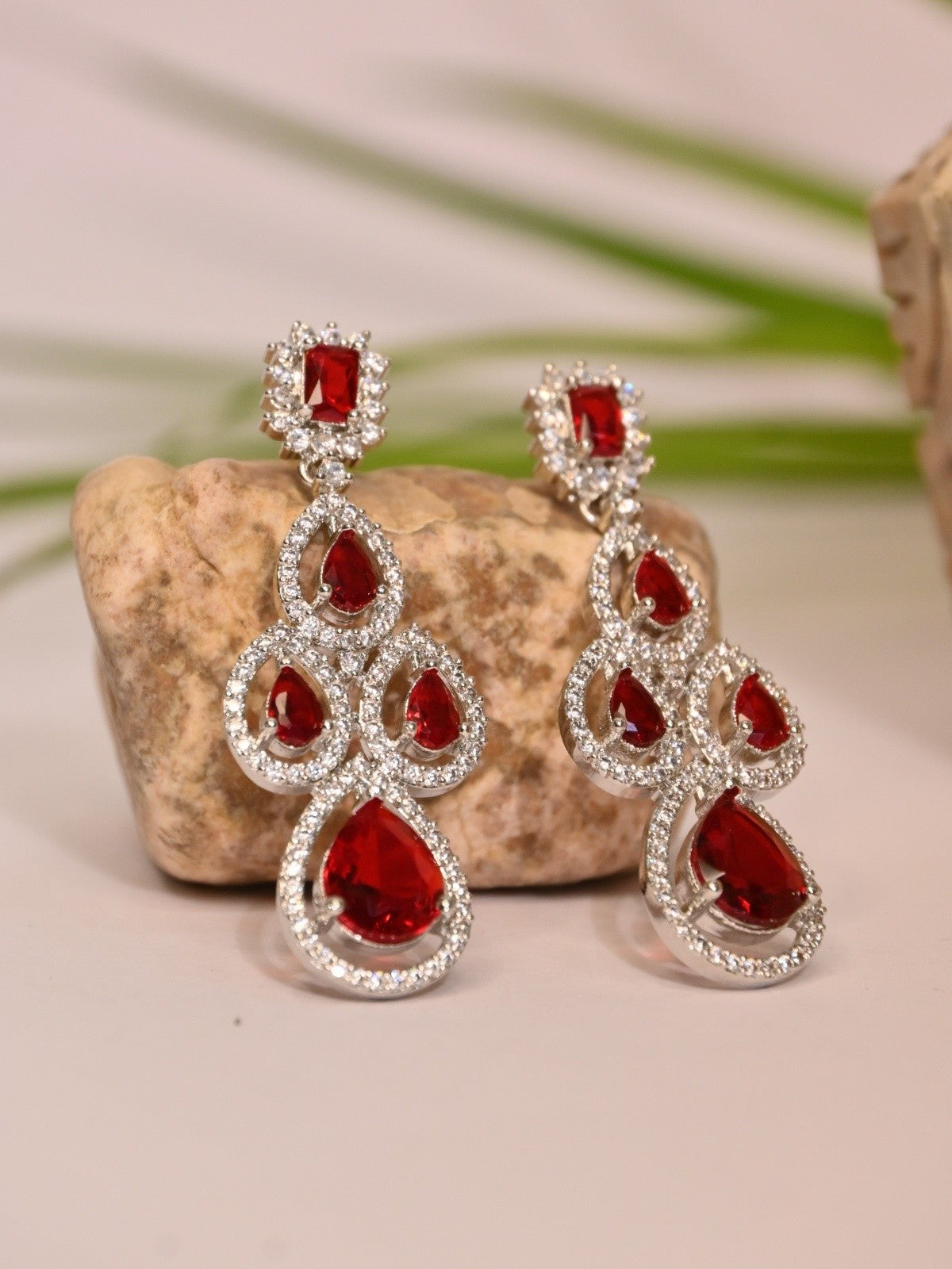 Ruby Red Teardrop Necklace Set