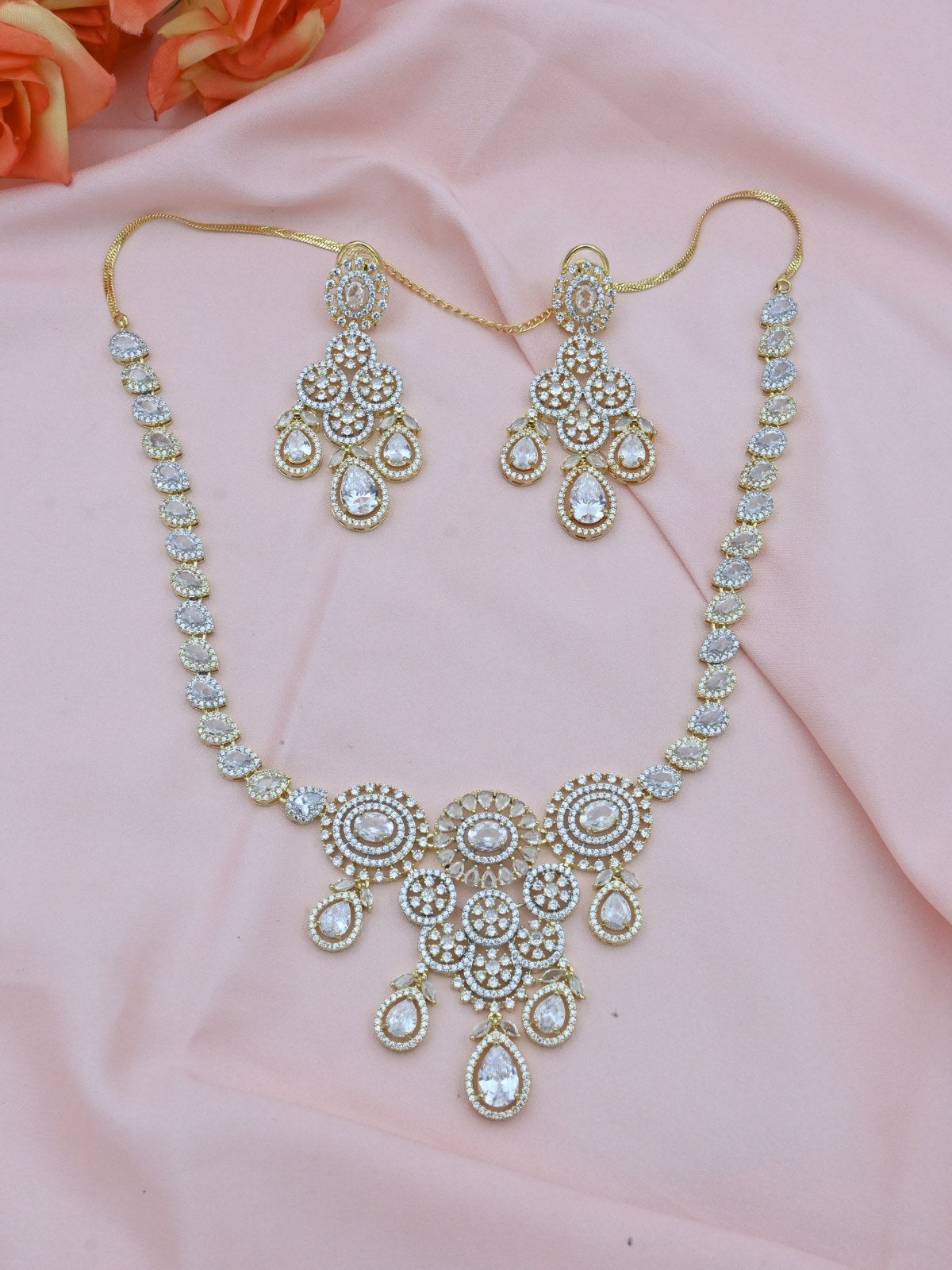 Royal Drop American Diamond Necklace Set