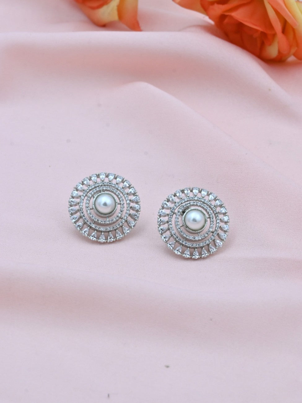 Pearl Glow American Diamond Stud Earrings