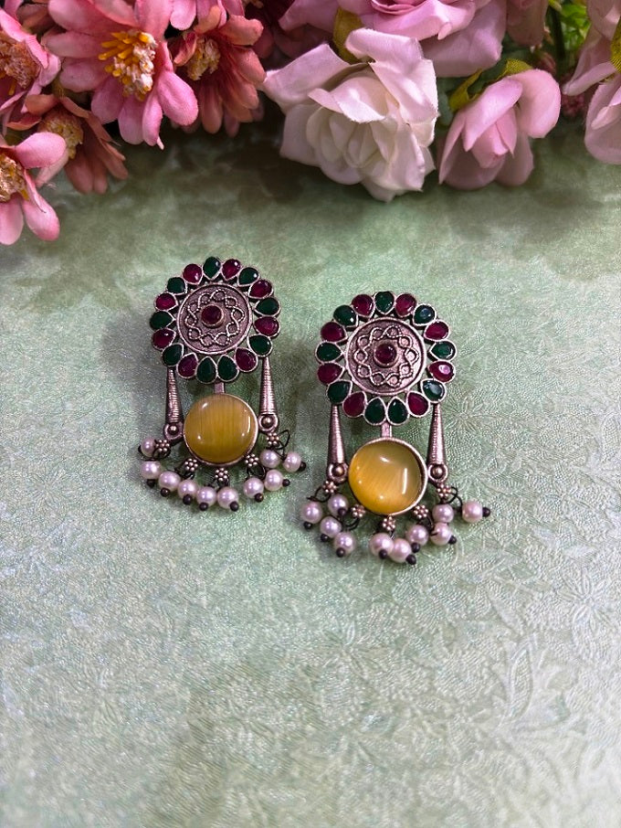 Stone Studded Oxidised Earrings