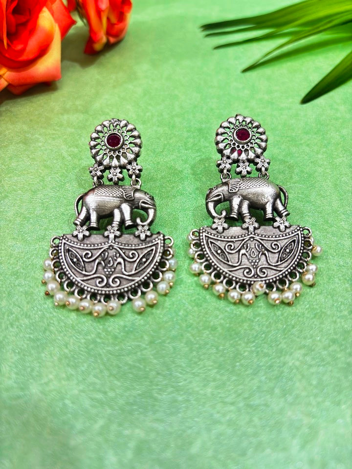Oxidised Elephant Earrings