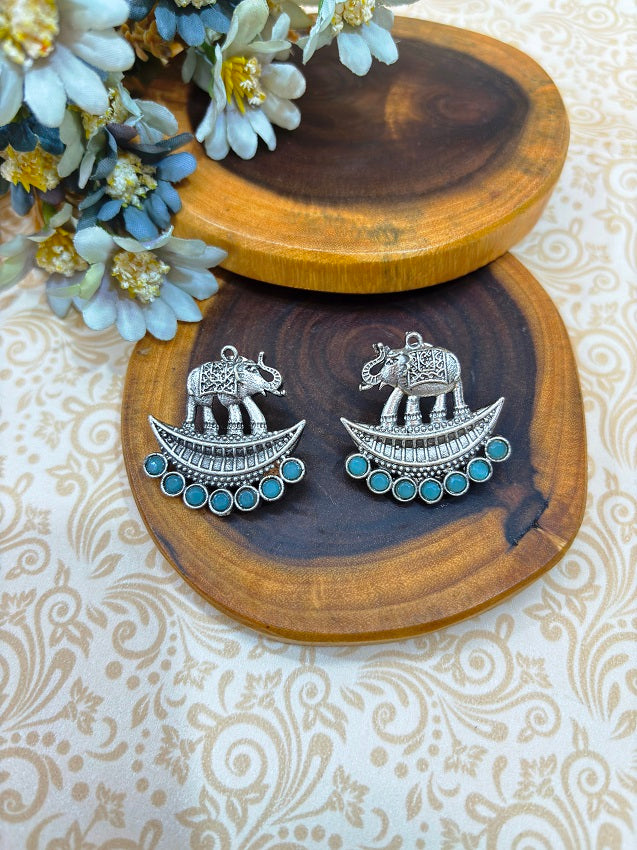 Regal Elephant Oxidised Silver Pendant and Earring Set