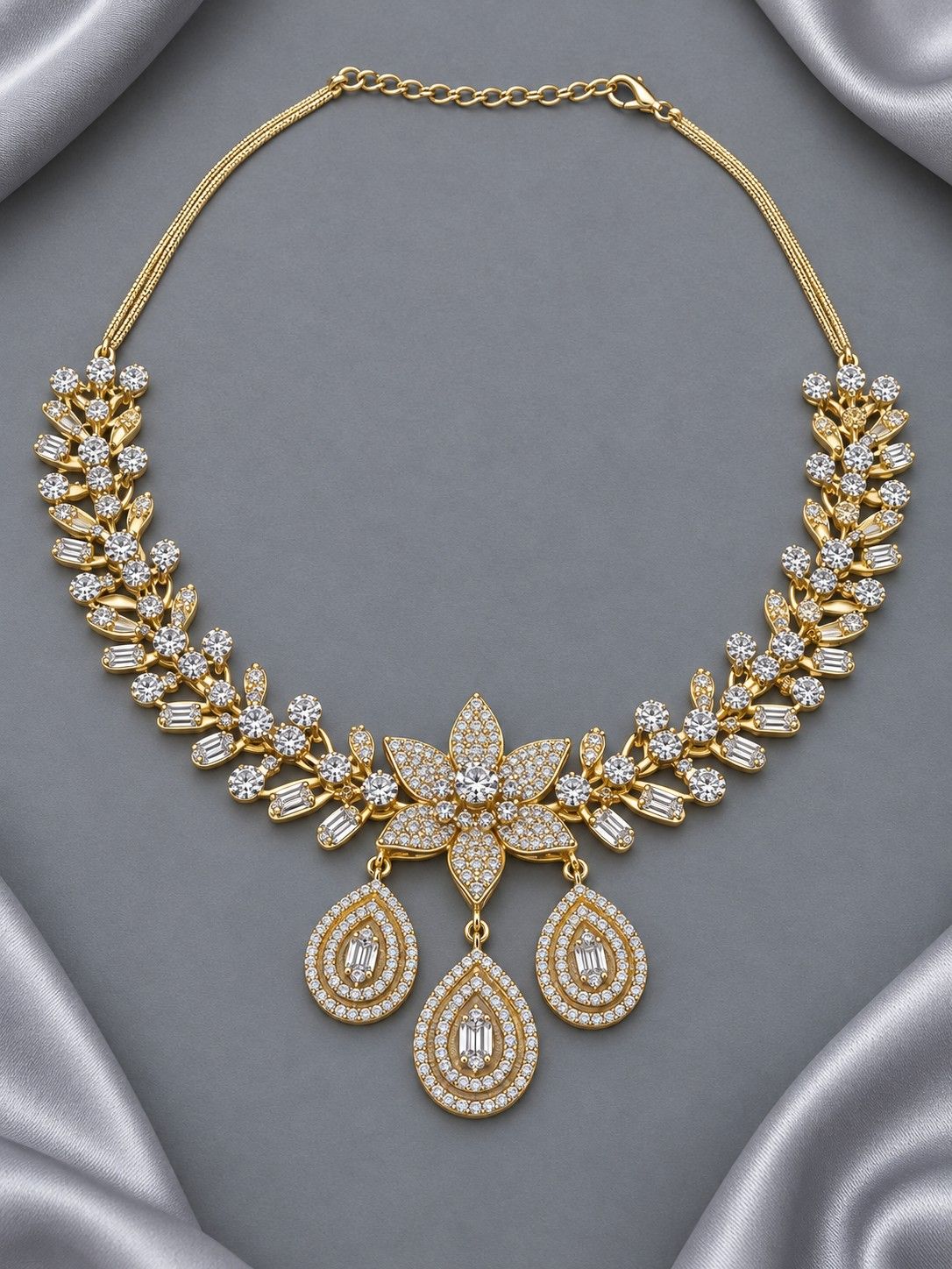 Golden Bloom CZ Necklace Set
