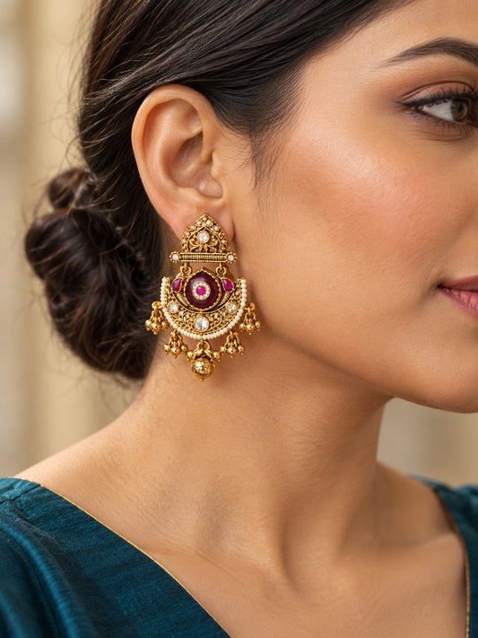 Viraasat Gold-Finish Drop Earrings