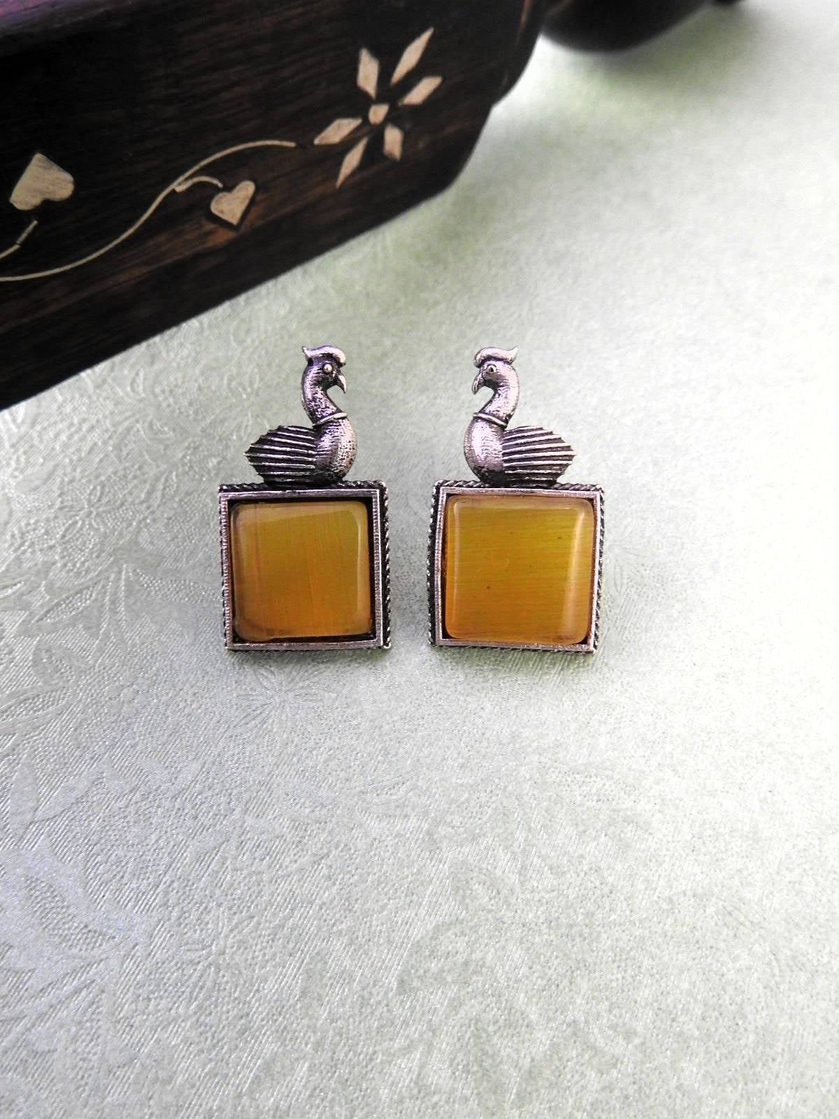 Elegant Swan Motif Oxidised Stud Earrings