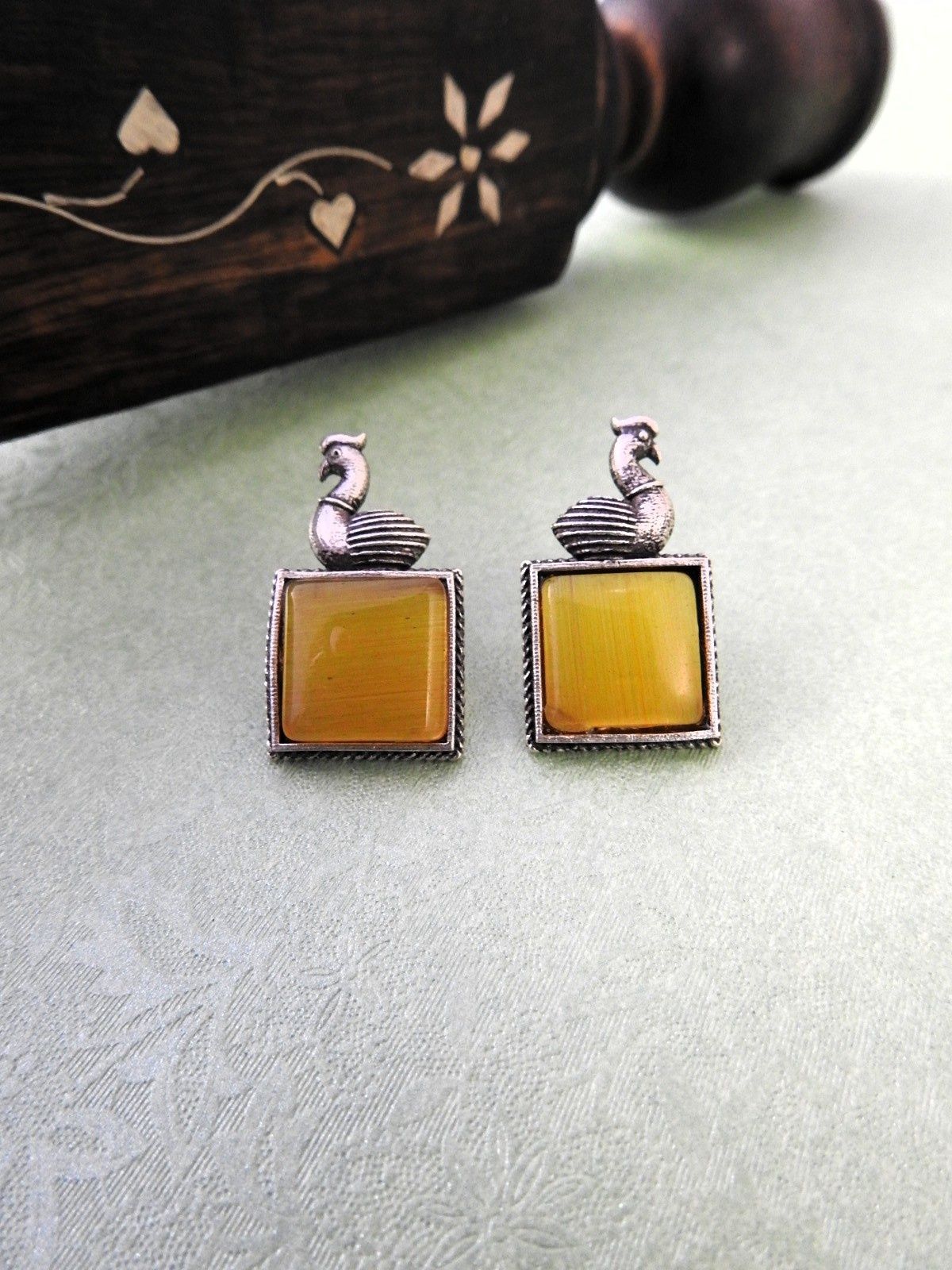 Elegant Swan Motif Oxidised Stud Earrings