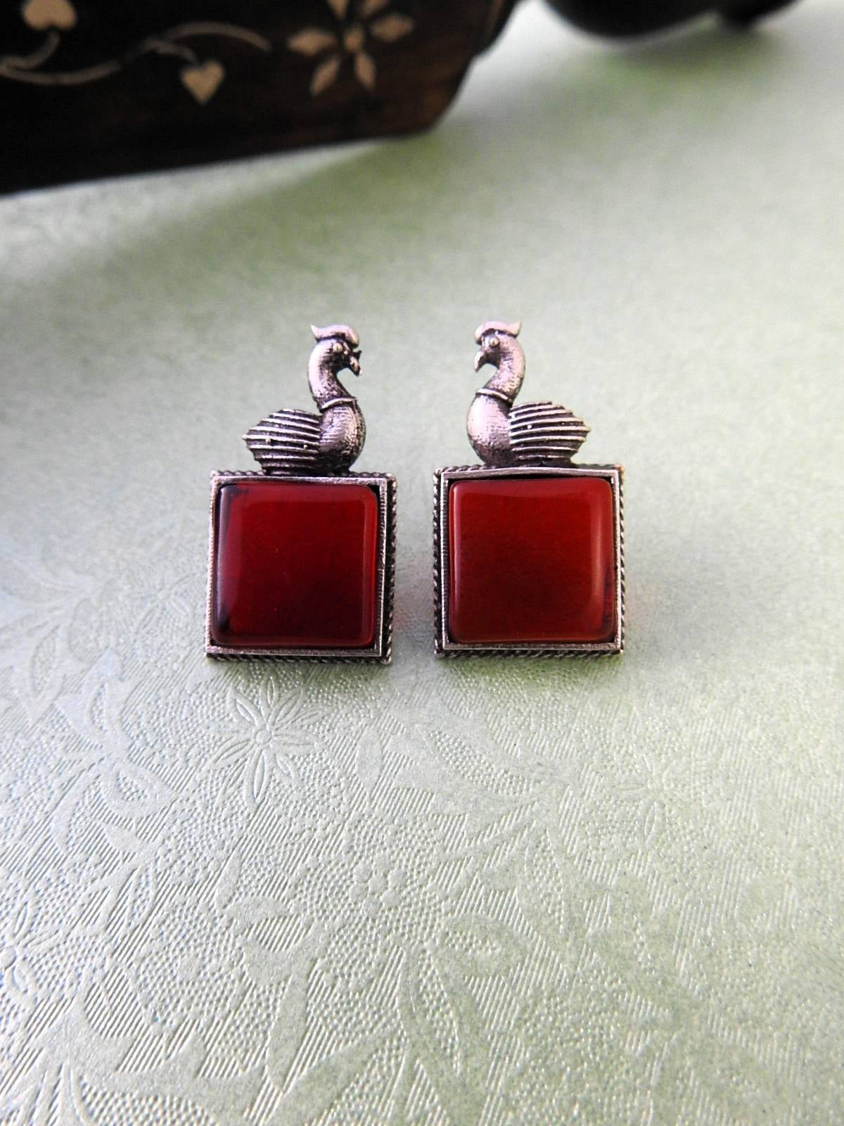 Elegant Swan Motif Oxidised Stud Earrings