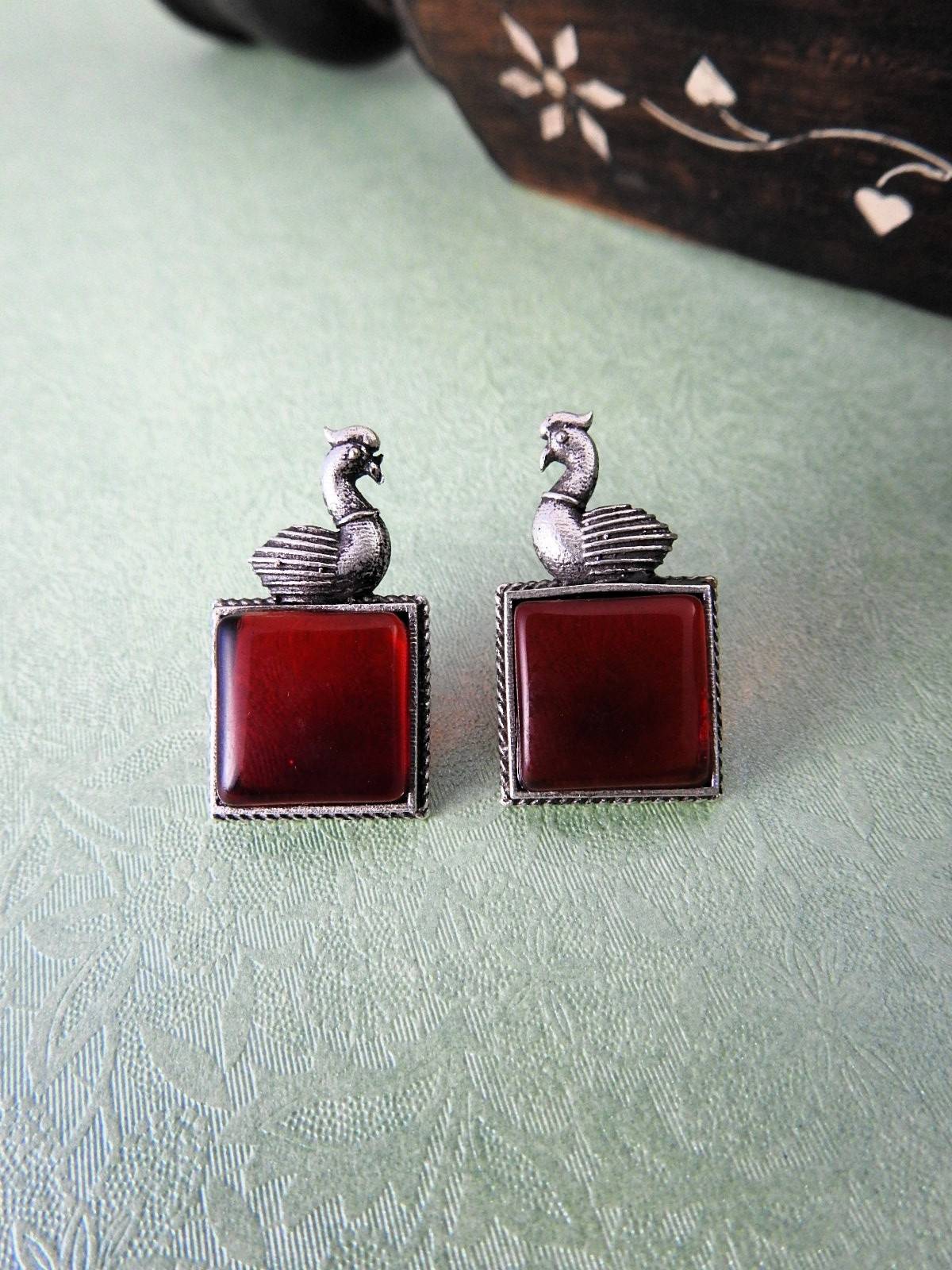 Elegant Swan Motif Oxidised Stud Earrings