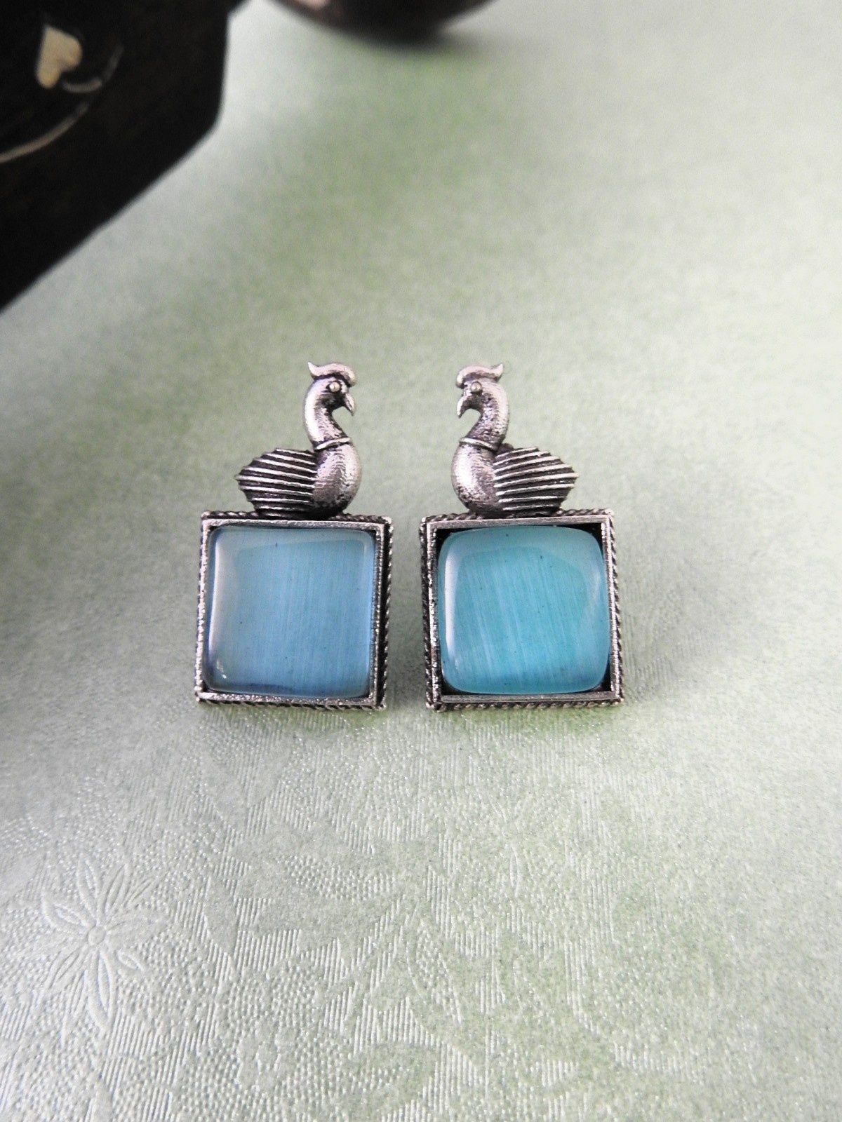 Elegant Swan Motif Oxidised Stud Earrings