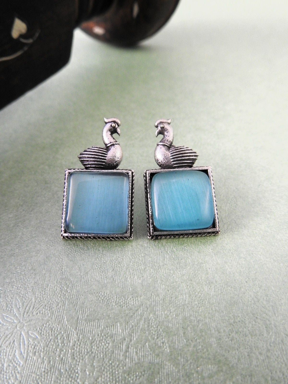 Elegant Swan Motif Oxidised Stud Earrings