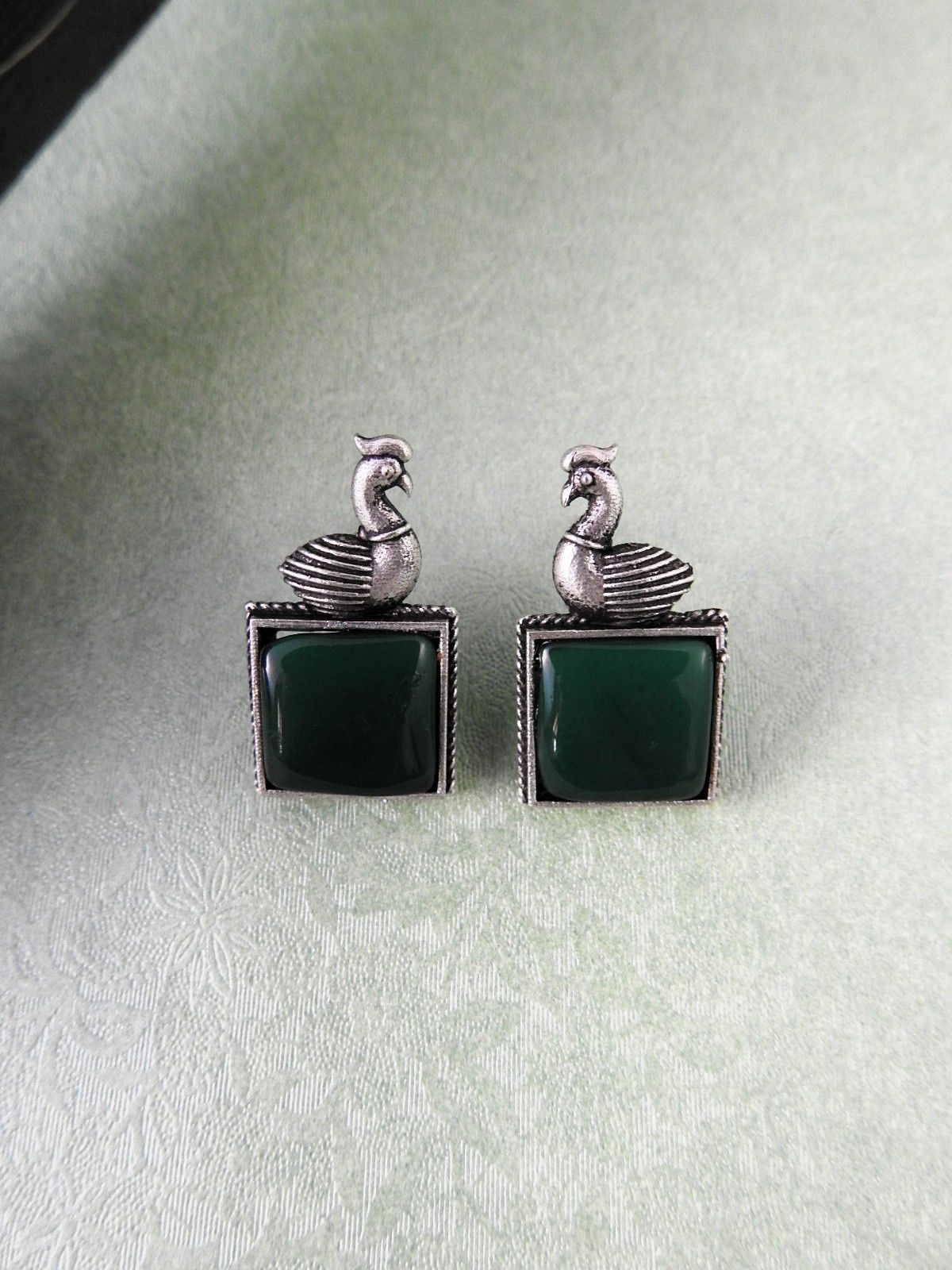 Elegant Swan Motif Oxidised Stud Earrings