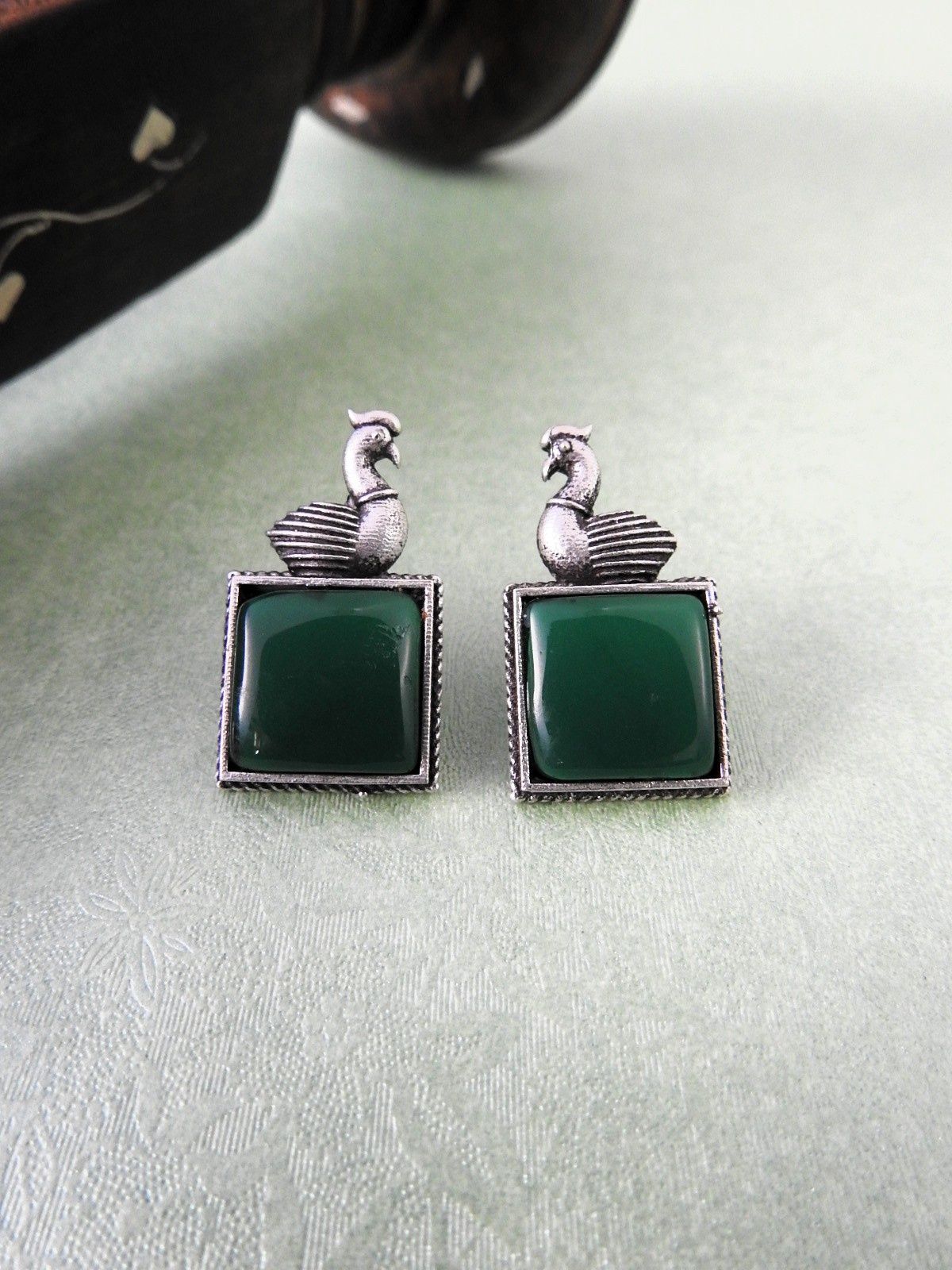 Elegant Swan Motif Oxidised Stud Earrings