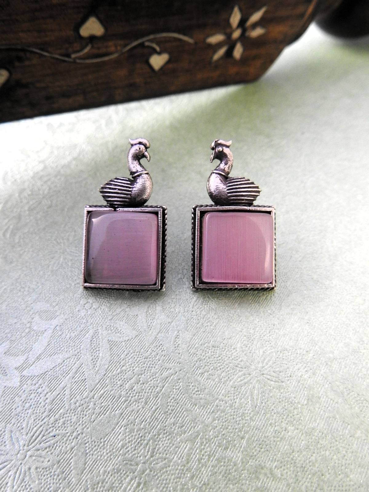 Elegant Swan Motif Oxidised Stud Earrings