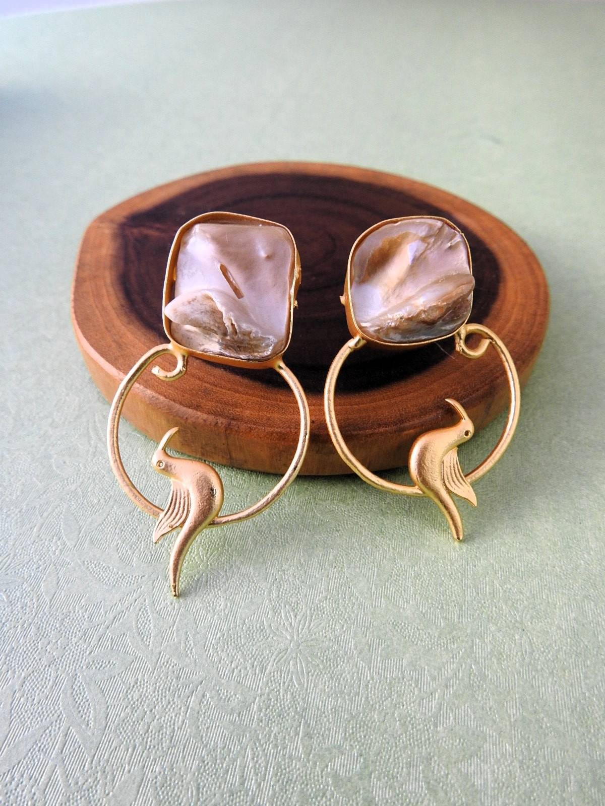 Bird Hoop Mother of Pearl Statement Earrings