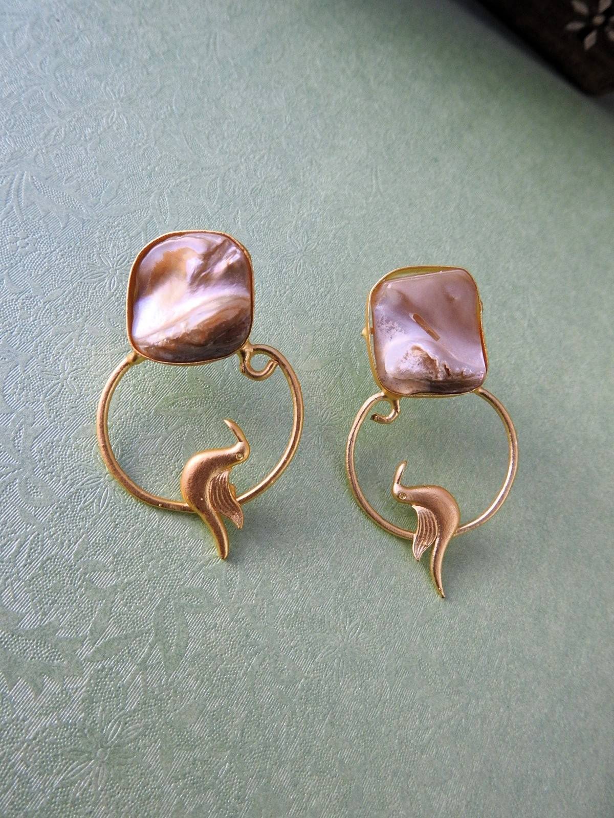 Bird Hoop Mother of Pearl Statement Earrings