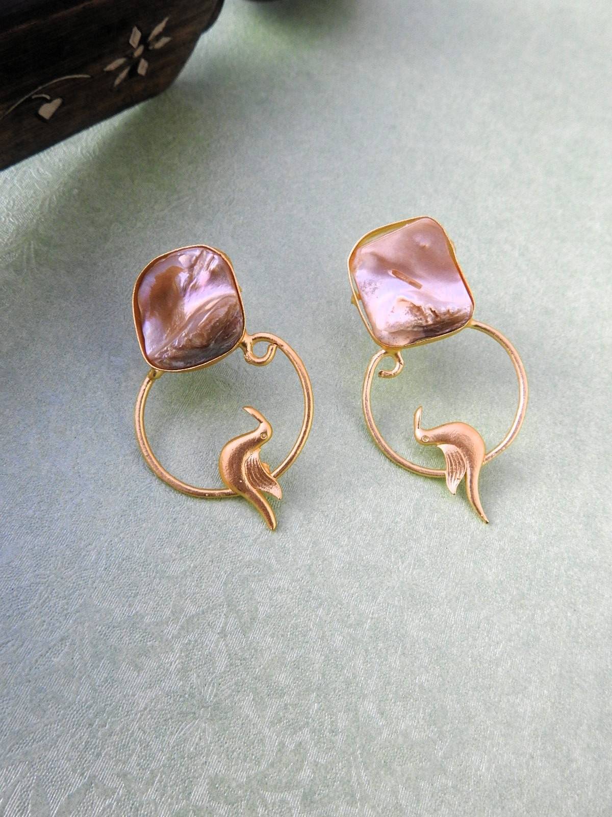 Bird Hoop Mother of Pearl Statement Earrings