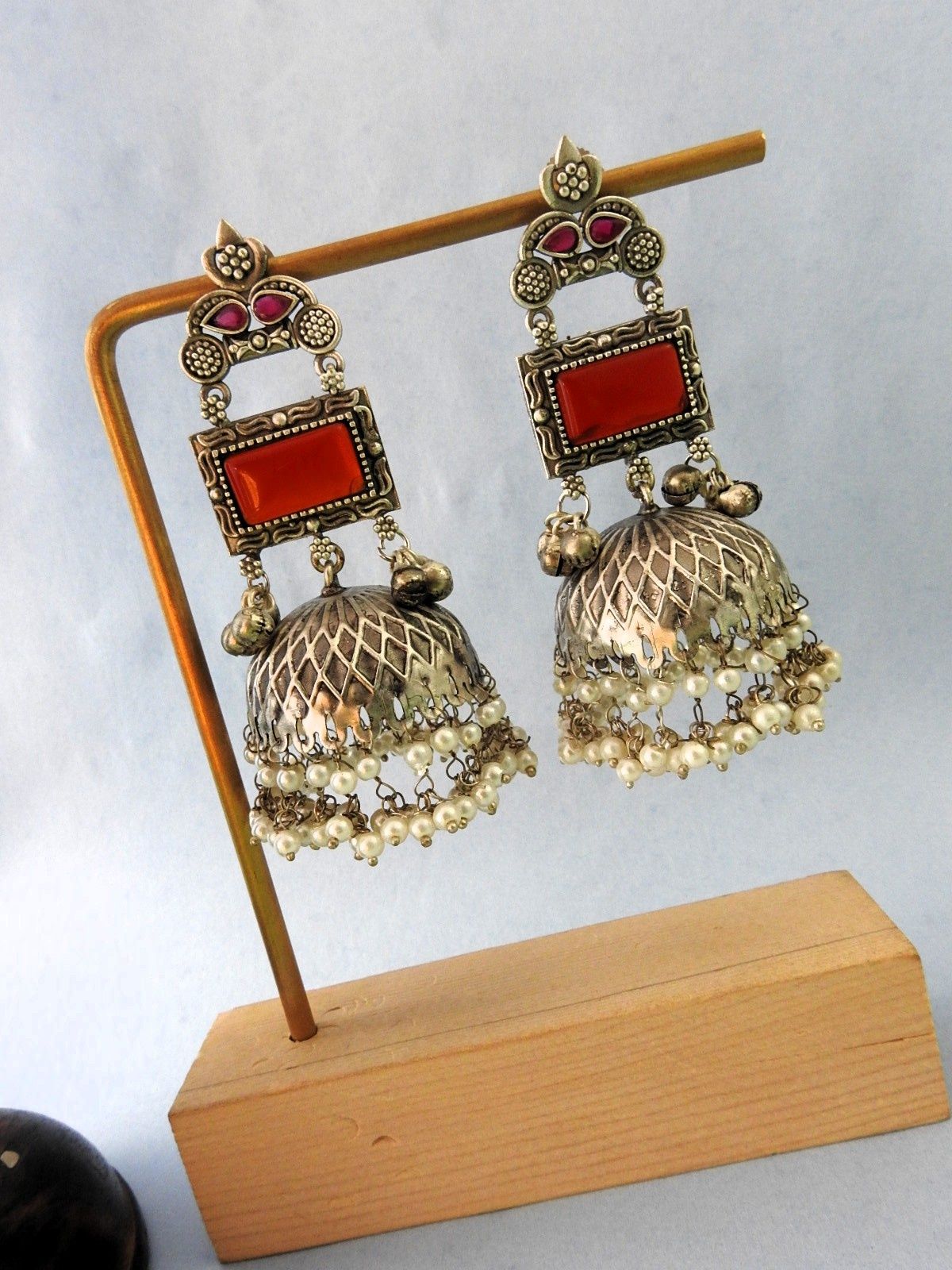 Regal Charm Oxidised Jhumka Earrings