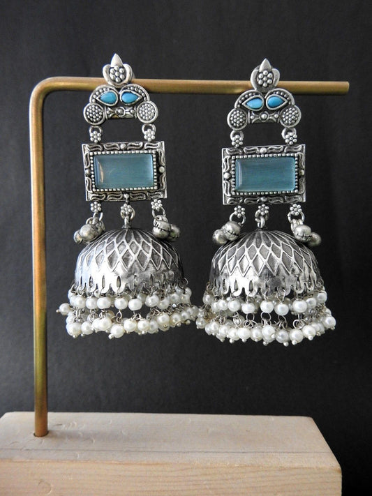 Regal Charm Oxidised Jhumka Earrings