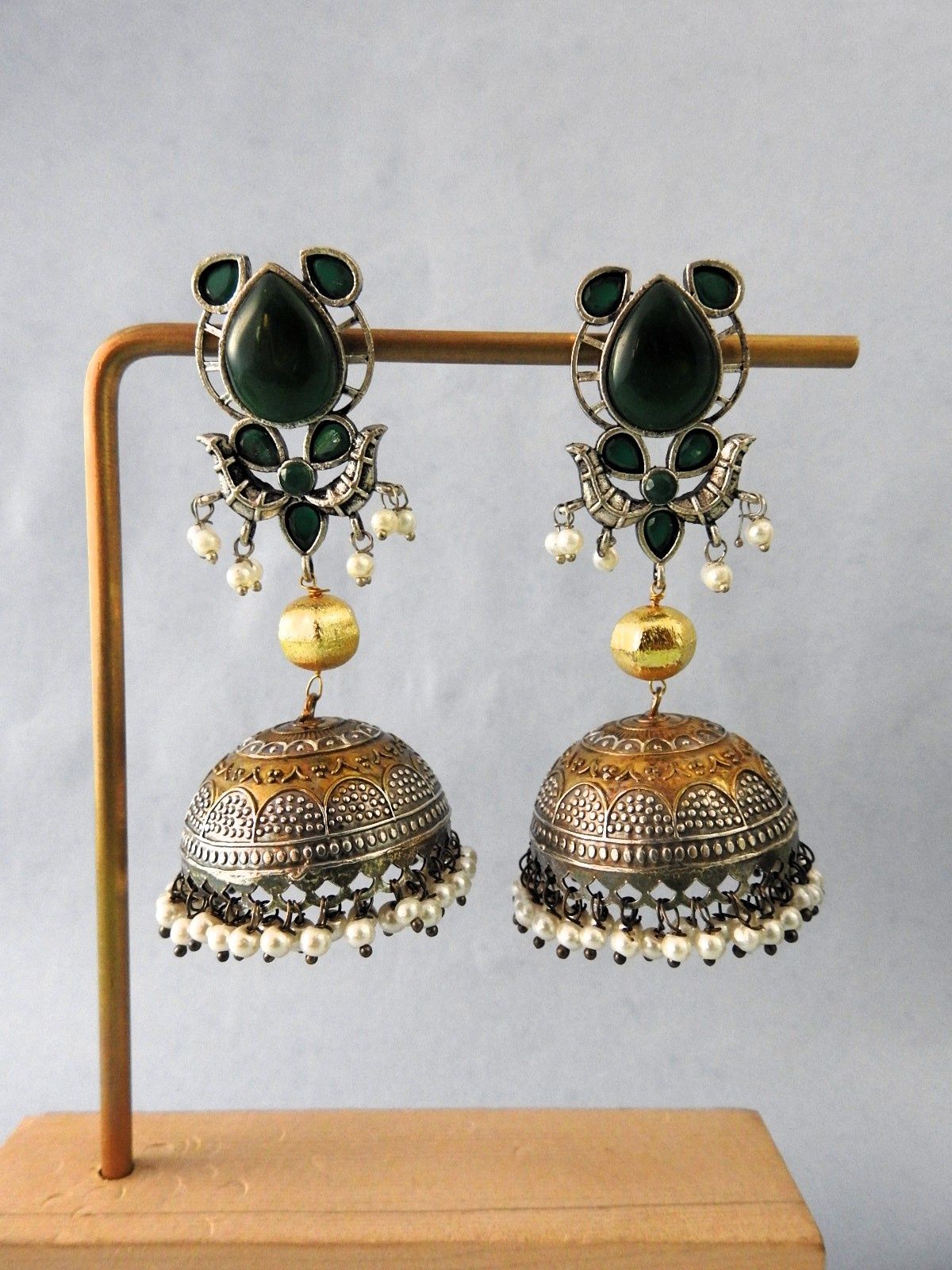 Royal Dome Jhumka Earrings with Pearl Detailing