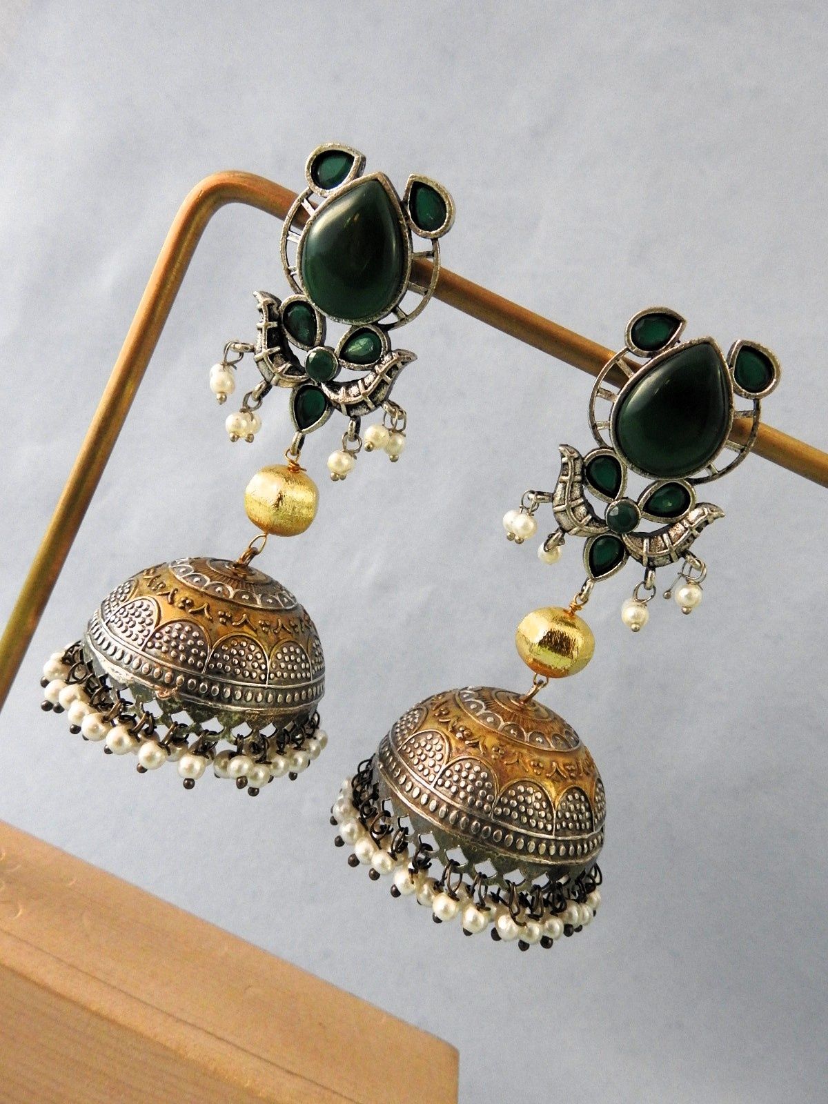 Royal Dome Jhumka Earrings with Pearl Detailing