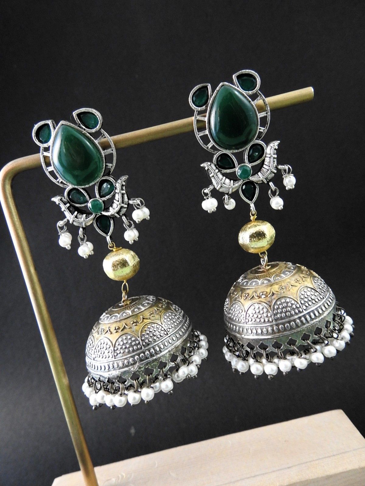 Royal Dome Jhumka Earrings with Pearl Detailing