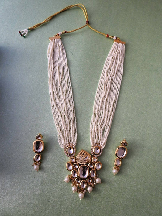 Layered Kundan Necklace Set with Pearl Drops