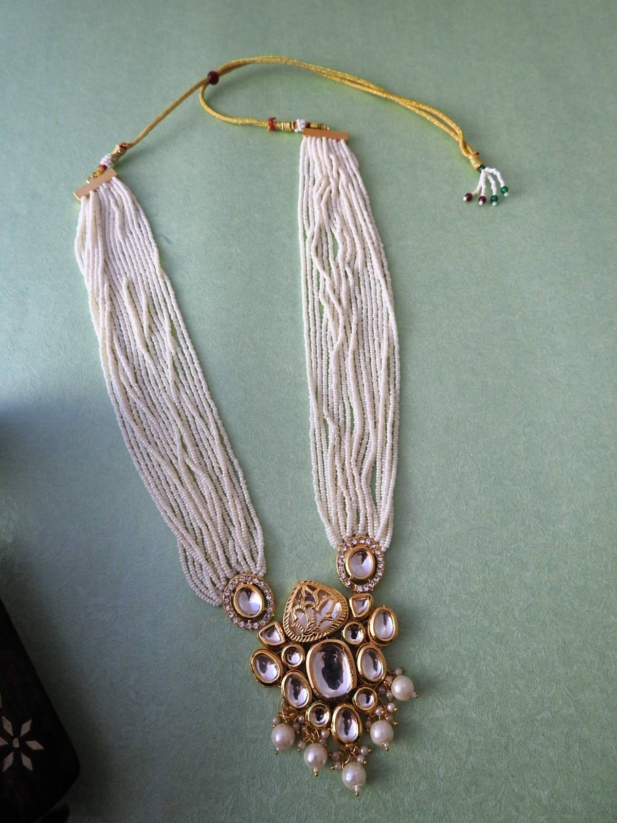 Layered Kundan Necklace Set with Pearl Drops