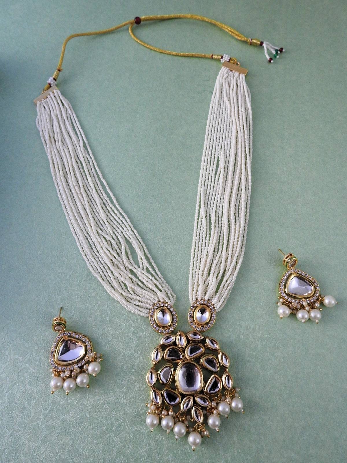 Ziyana Layered Kundan Necklace Set with Pearl Drops