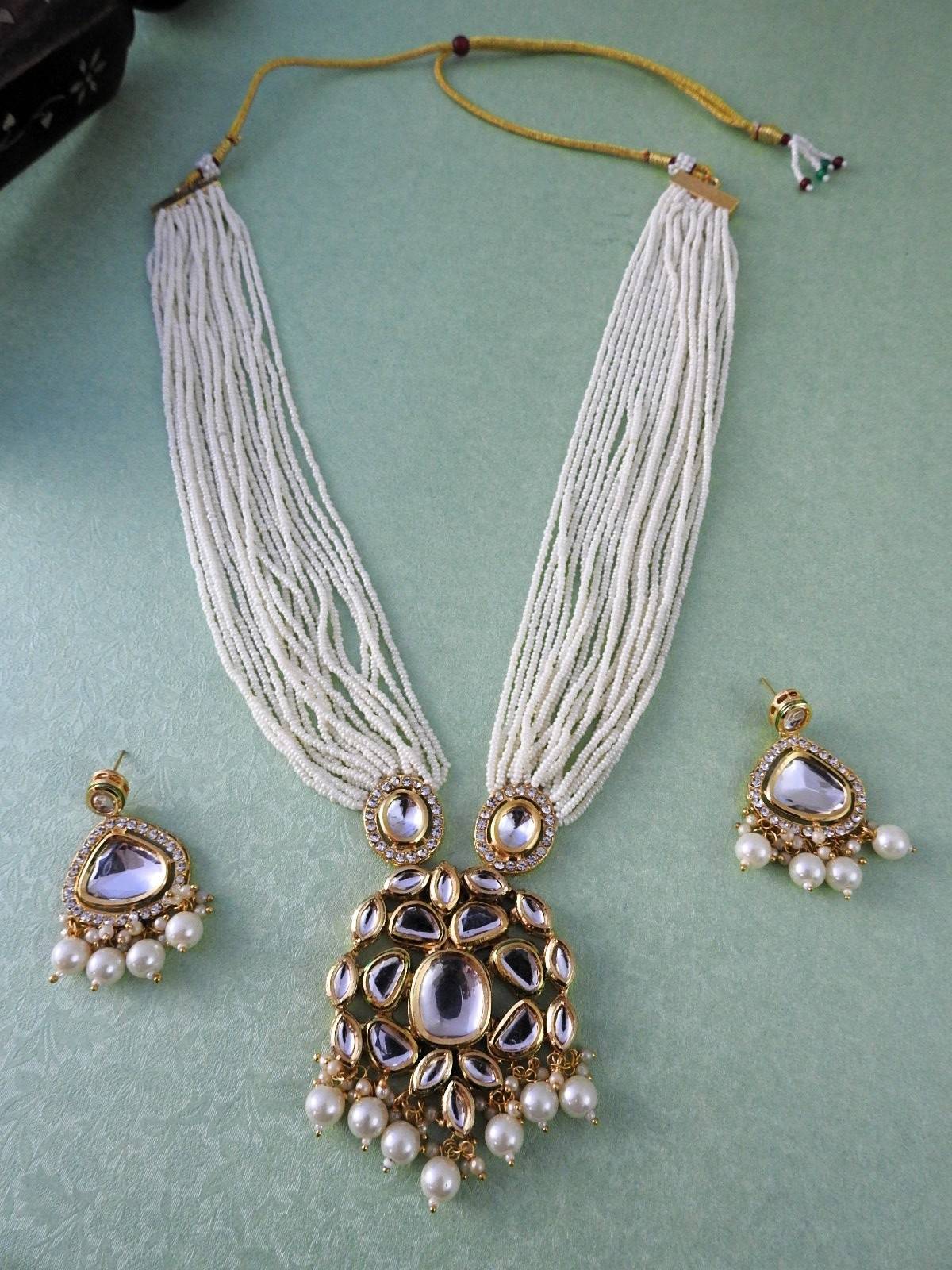 Ziyana Layered Kundan Necklace Set with Pearl Drops