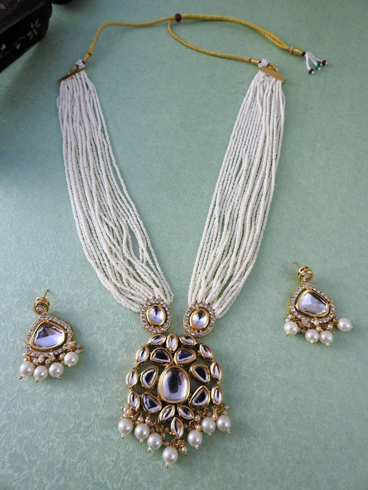 Ziyana Layered Kundan Necklace Set with Pearl Drops