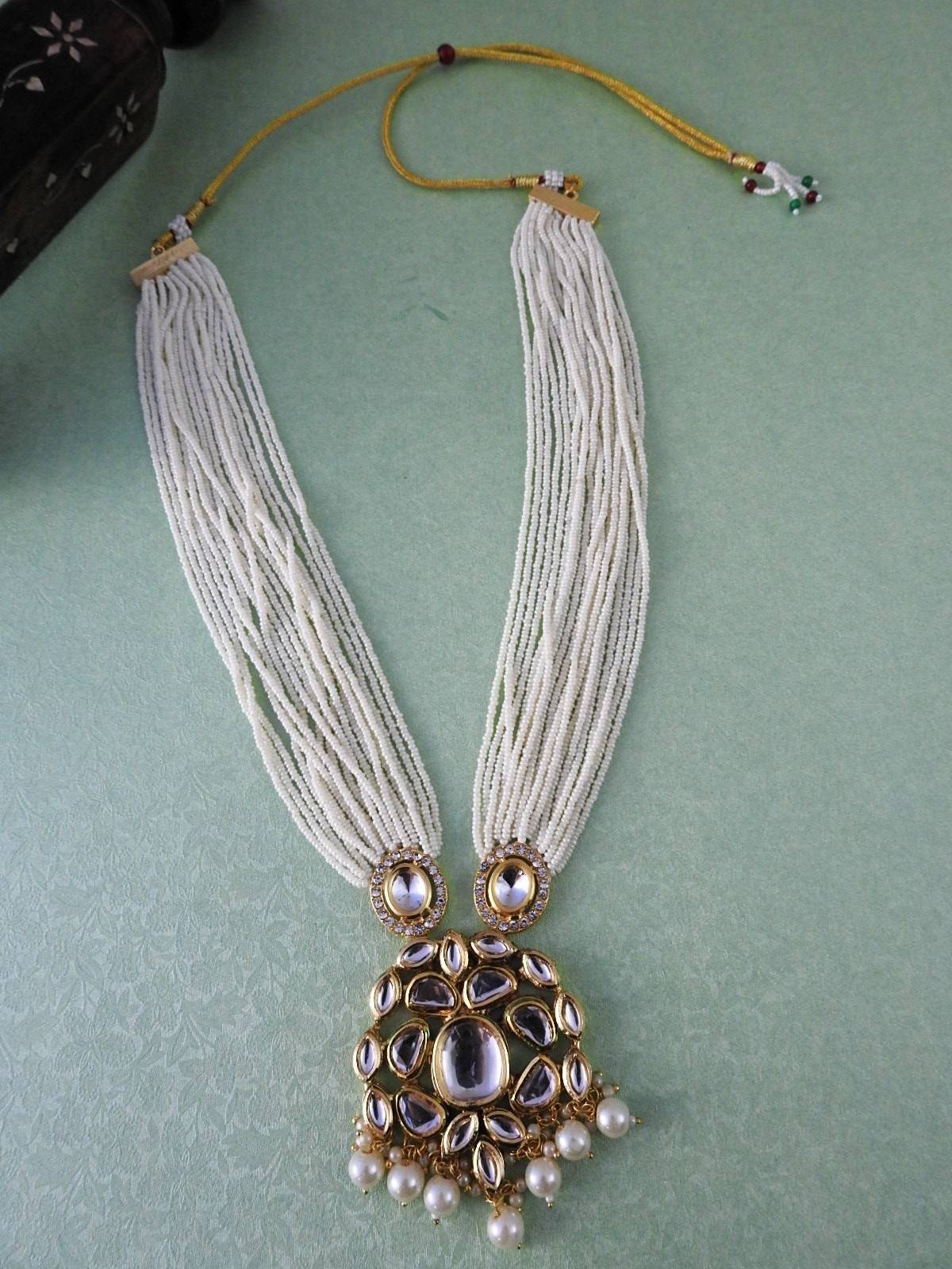 Ziyana Layered Kundan Necklace Set with Pearl Drops