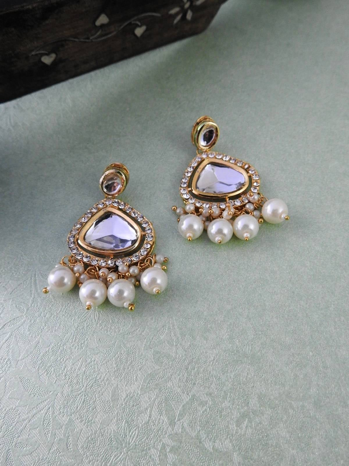 Ziyana Layered Kundan Necklace Set with Pearl Drops