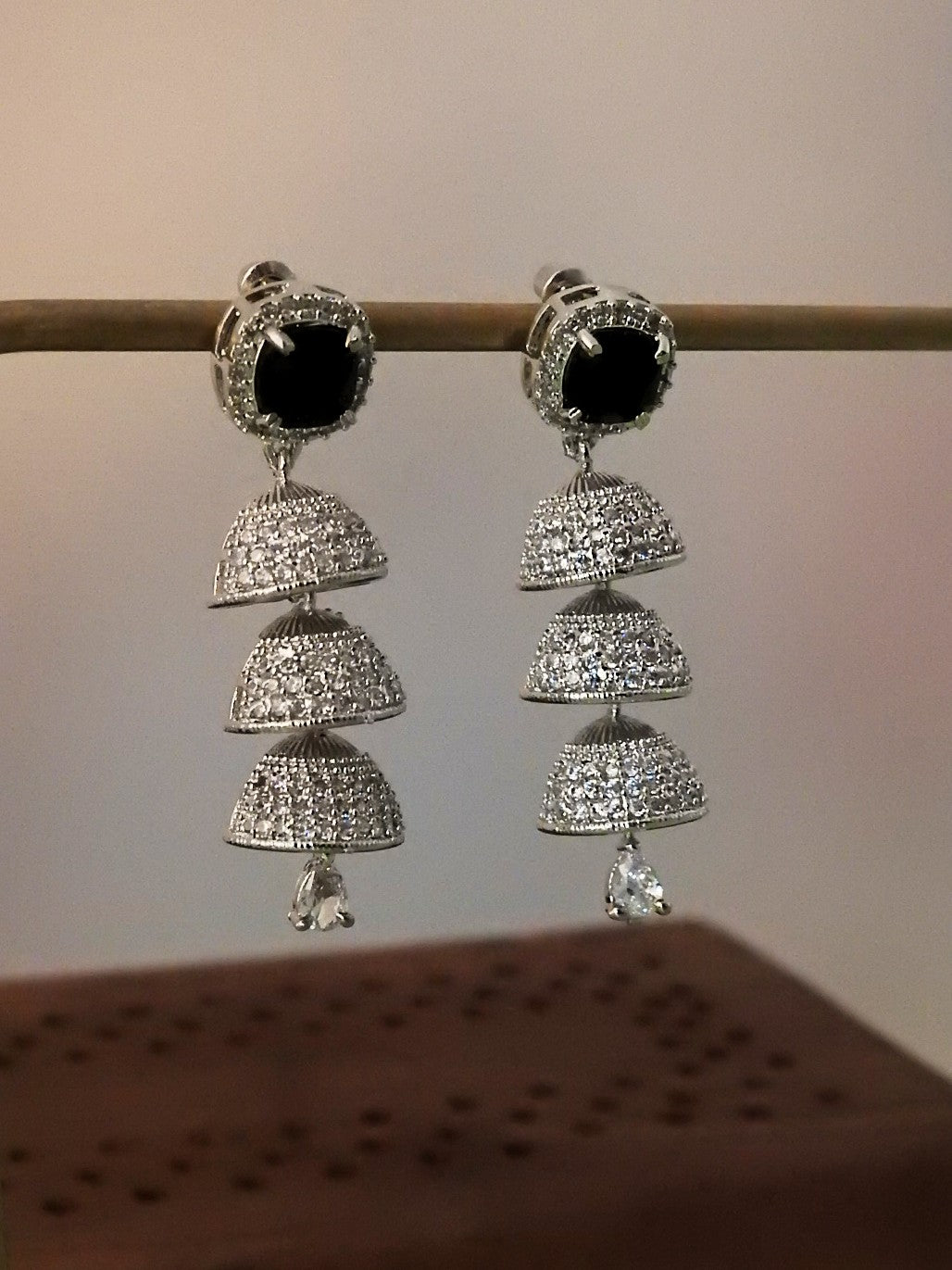 Triple Layer AD Earrings with Stone Stud