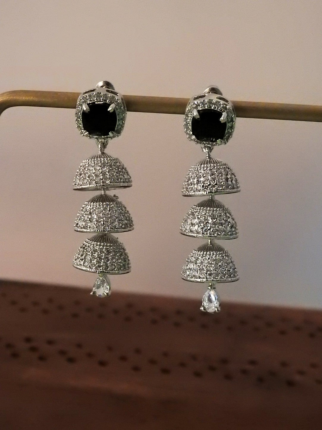 Triple Layer AD Earrings with Stone Stud