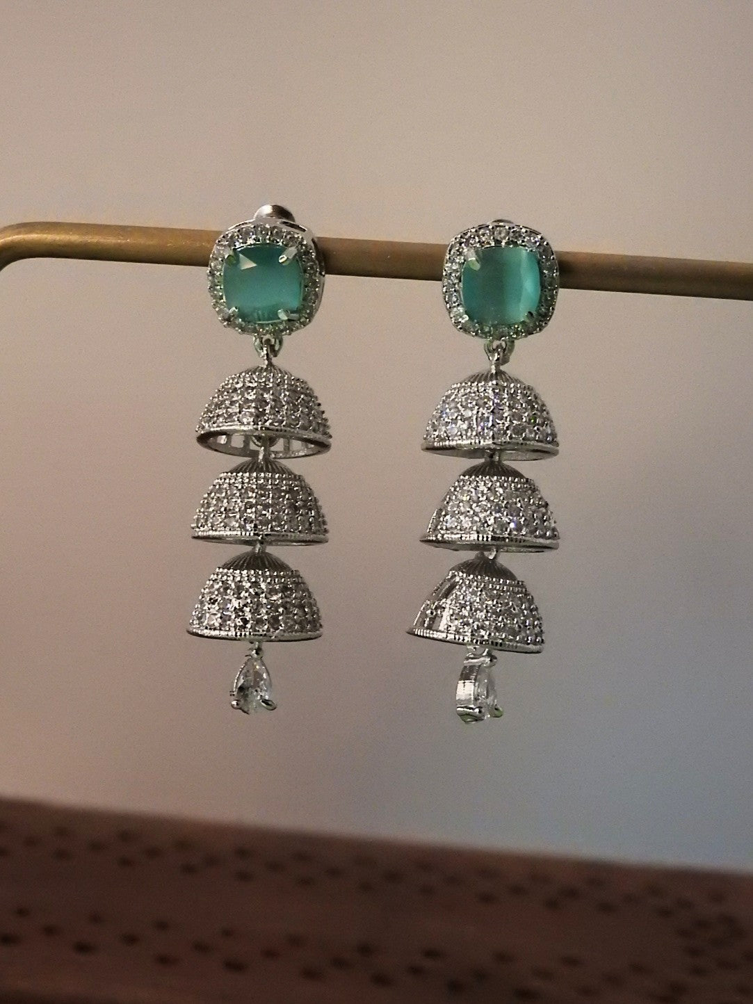 Triple Layer AD Earrings with Stone Stud