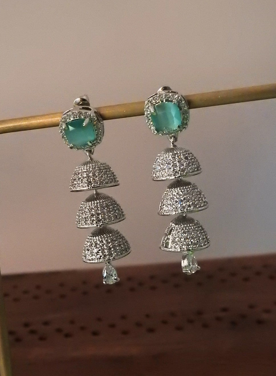 Triple Layer AD Earrings with Stone Stud