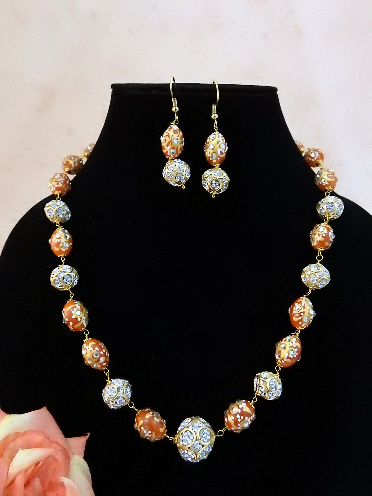 Regal Beaded Statement Necklace Set with Matching Earrings