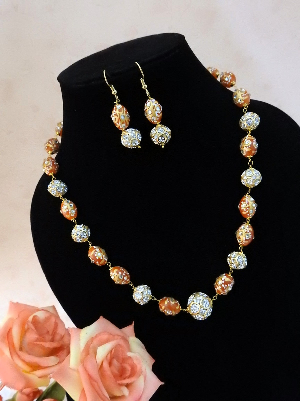 Regal Beaded Statement Necklace Set with Matching Earrings