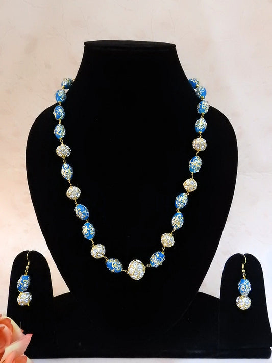 Regal Beaded Statement Necklace Set with Matching Earrings