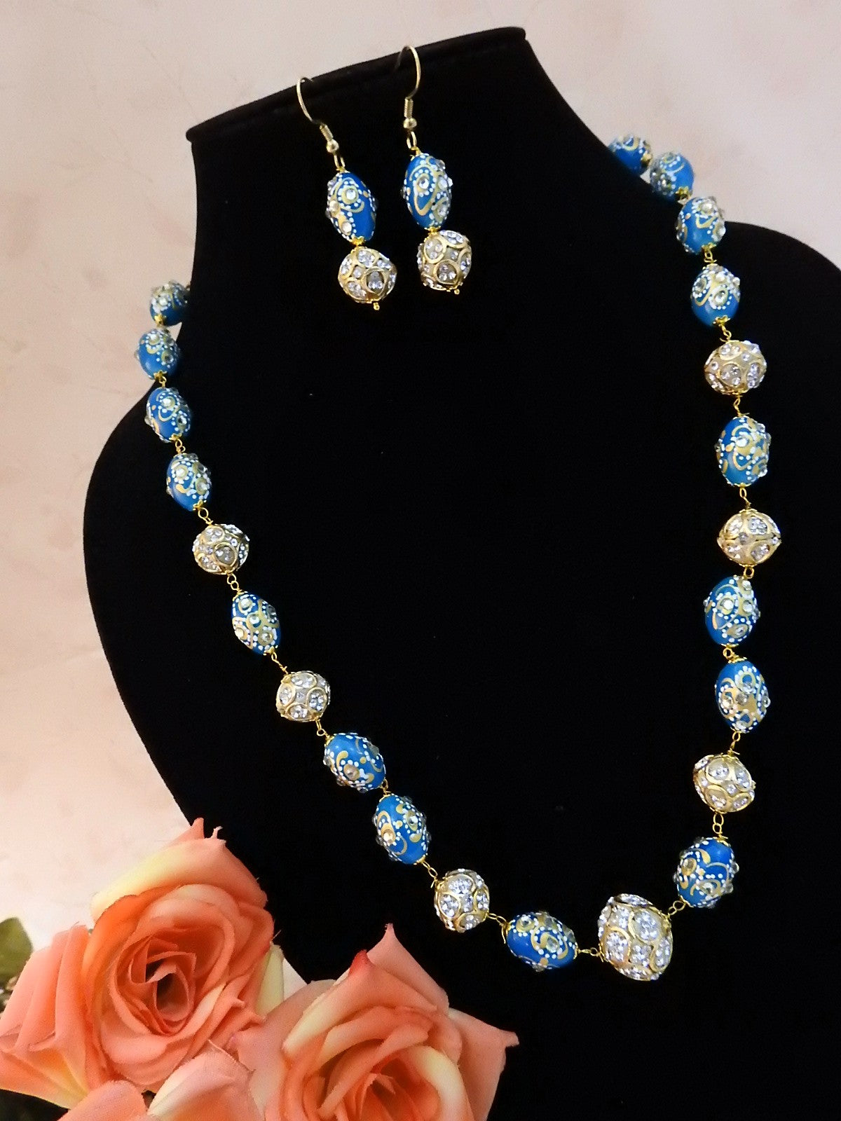 Regal Beaded Statement Necklace Set with Matching Earrings