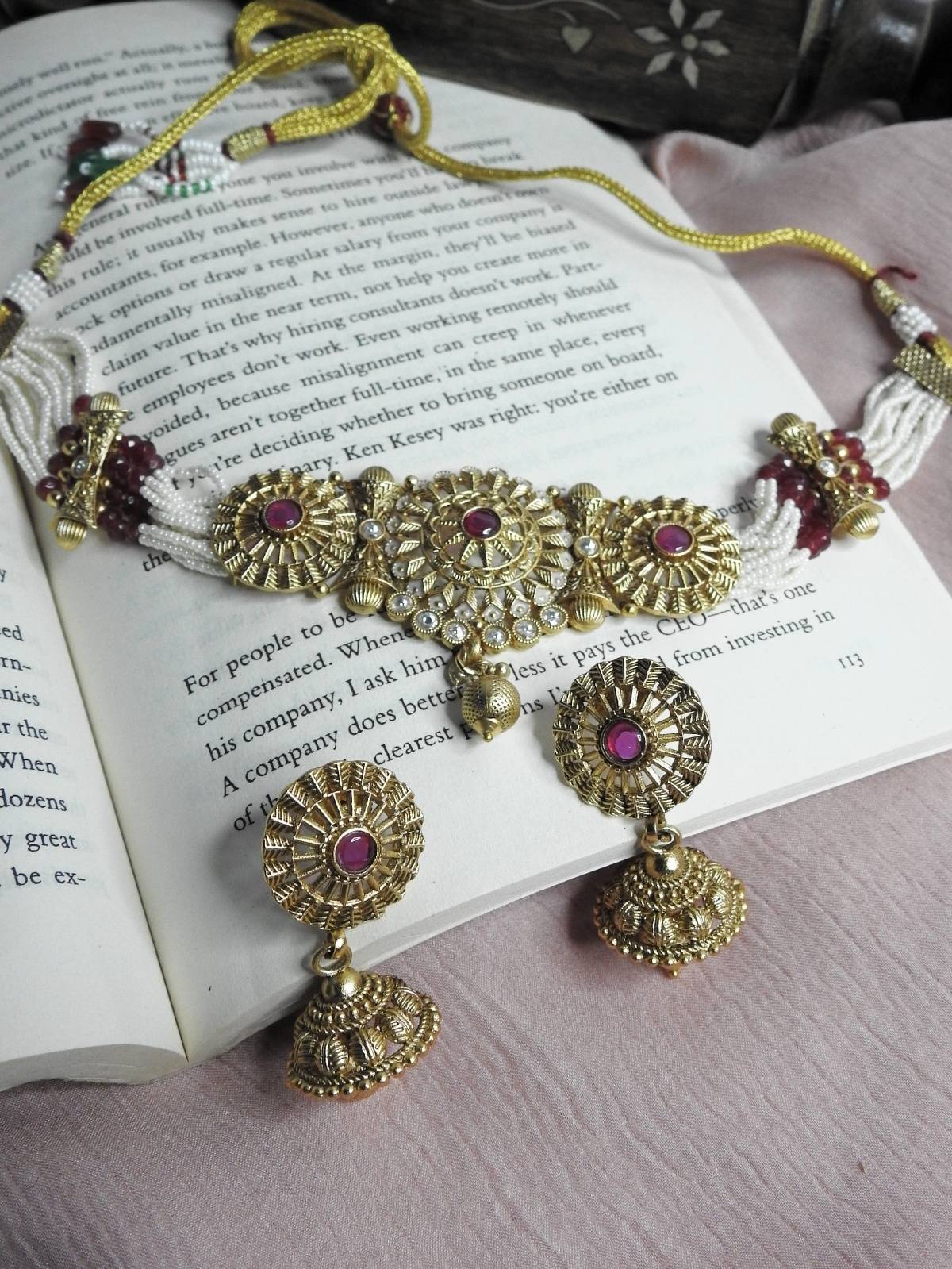 Pearl Drop Choker Necklace Set