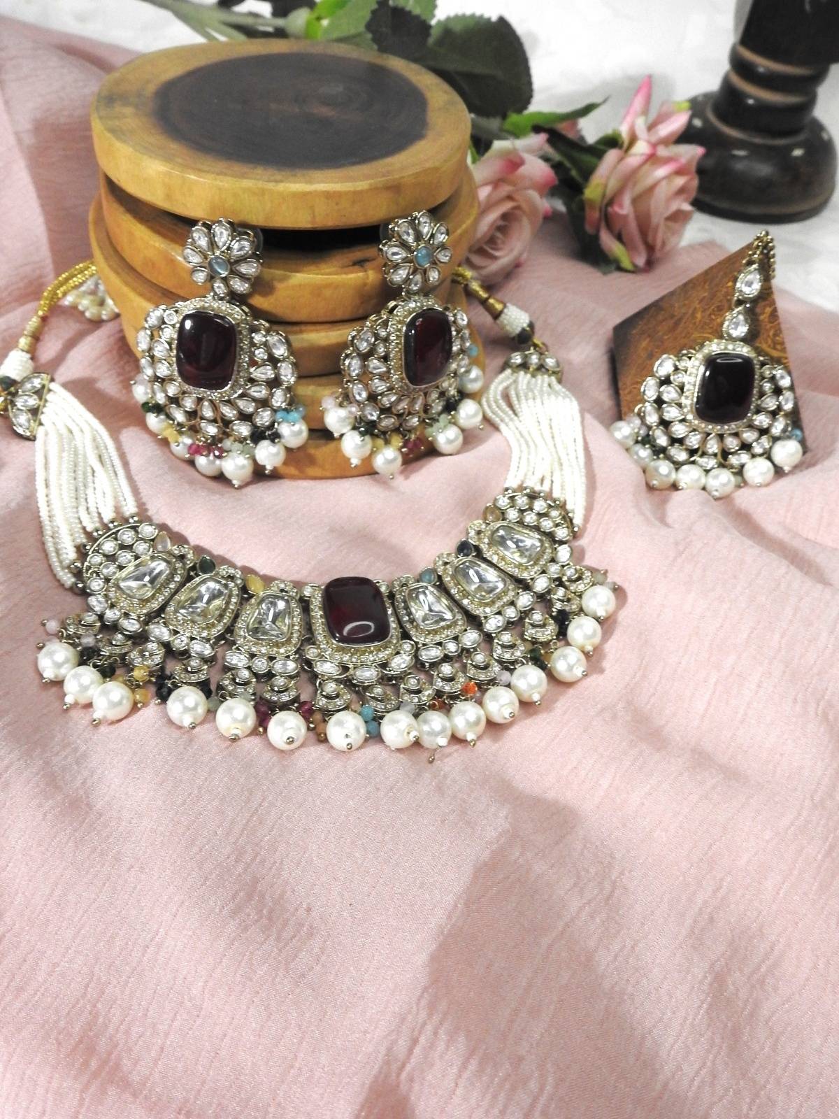 Crimson Empress Pearl Necklace Set