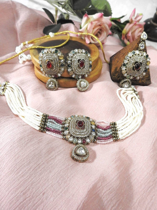 Royal Ruby Navratna Choker Set