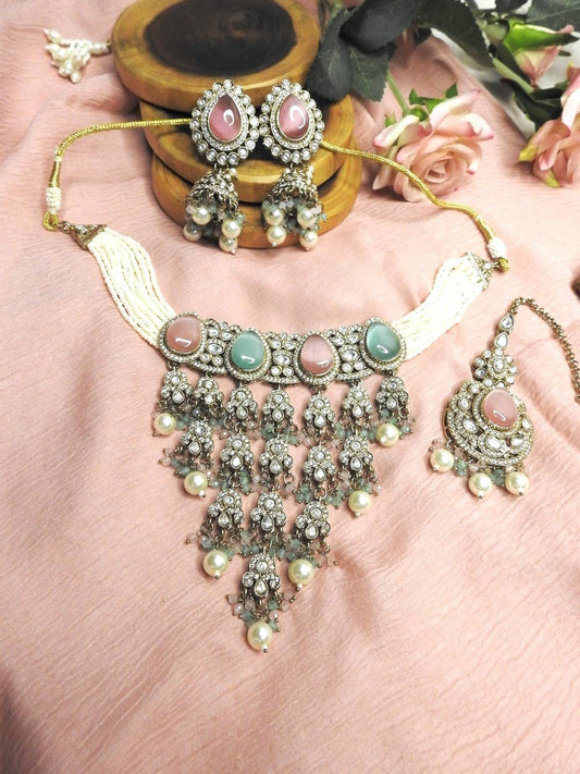 Pastel Pearl Cascade Choker Set