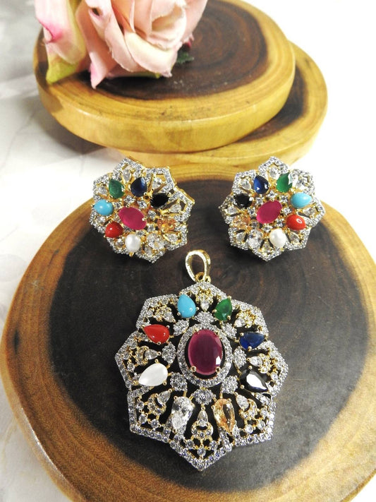 Royal Navratna Pendant Set