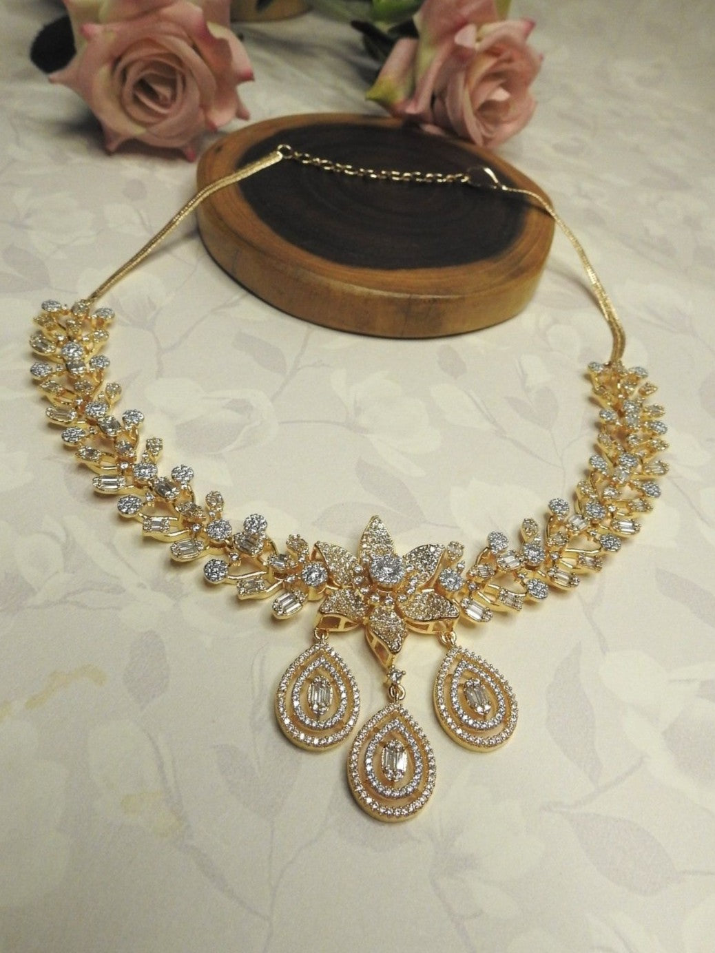 Golden Bloom CZ Necklace Set